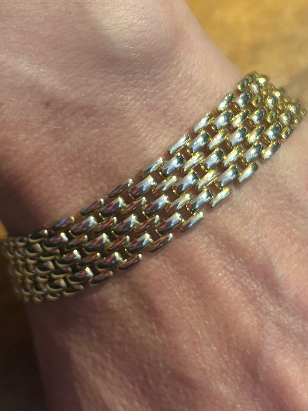 Vintage Two-Tone Gold & Silver Link Bracelet 7.25” Wide Chain Retro Statement